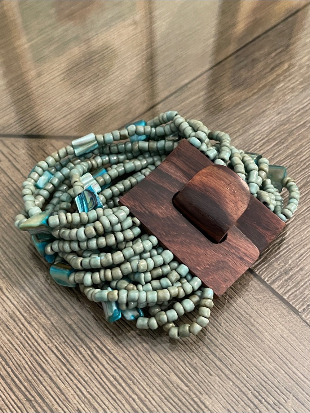 Bohemian Multi-strand Glass Seed Bead Cuff Bracelet Wooden Buckle